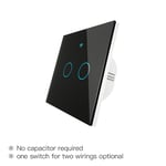 EU Wall Touch 250V 50/60Hz Smart Light Switch pour fil neutre/Pas de fil neutre Pas de condensateur Fonctionne avec Alexa Google Hub requis, 2 Gang Noir