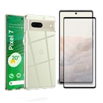 Google Pixel 7 5G : Coque Gel de Protection en TPU Invisible arrière Transparente ET Protection écran Full Cover Noir - Accessoires Pochette Case - Neuf