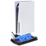 TPFOON Vertical Charging Stand with Cooling Fan for PS5 Digital Edition and PS5 UHD Edition, Including 2 Controller Charging Dock and 3 USB Hubs for Sony Playstation 5 DE and UHD Edition