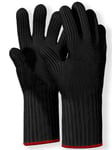 Long Heat Resistant Gloves Oven Gloves Heat Resistant With Fingers Oven Mitts Kitchen Pot Holders Cotton Gloves Long Kitchen Gloves Double Oven Mitt Set Oven Gloves With Fingers (Black, 2 pcs)
