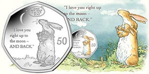 Pobjoy Mint Gibraltar 2021 Guess How Much I Love You 2 Diamond Finish Coloured 50p coin presented in a special pack