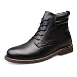 Chukka Boots Men Ankle Boots for Classic Work Shoes Lace Up High Top Casual Round Toe Genuine Leather Non-Slip Stitching (Fleece Inside Option) (Color : Black-Fleece Inside, Size : 41 EU)