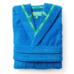 United Colors of Benetton - Unisex Luxury Towel Robe with Hoodie - 100% Cotton Towelling Bathrobe with Piping - Soft & Absorbent Men & Women Dressing Gown 360GSM, M/L, Blue Rainbow