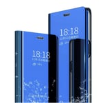 MLOTECH For Samsung A71 case, Cover+ screen protectors tempered glass Flip Clear View Translucent Standing Cover Mirror Plating Holder Full Body 360°Protection Sky Blue