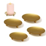 RoadLoo Pillar Candle Holders, Set of 4 Pieces Golden Candle Holder Plates Metal Stand Pedestal Pillar Candlestick for Wedding Incense Cones Spa Pray Home Party Decoration (3.9 x 0.4 Inch)