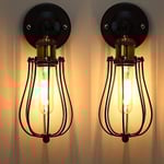 2-pack E27 Retro Vägglampa i Metall Antik Vägglampa Bur Industriell Mässing Finish Hängande Ljus Taklampa Vintage Edison Lamp Socket