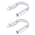 2x BT Lightning till 3,5 mm adapter för hörlurar BT ljud och samtal Vit one size
