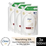 Dove Moisturising Liquid HandWash Refill Nourishing Silk for Soft Hands, 3x500ml