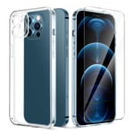 FLLAO Glass Case Compatible with iPhone 12 Pro Max with Screen Protector, Scratch-Resistant Tempered Glass Shock-Absorbing Flexible Frame Crystal Clear Cover Case Compatible for 12 Pro Max 6.7"