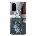 ZhuoFan Samsung Galaxy S20 Case, [Anti-Scratch] Shockproof Patterned Tempered Glass Back Cover with Soft TPU Gel Silicone Bumper Phone Cases Skin for Samsung Galaxy S20 Smartphone, Cat Tiger