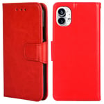 Ingenting telefon (1) 5G - Klassiskt läderfodral / plånbok Röd