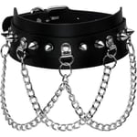 Gotisk choker med spikar och nitar med 3-lagers kedja justerbar punk PU-läderhalsband