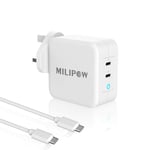Milipow PD100W GaN Tech PD Charger,2-45W USB-C Port compatible with MacBook Pro/Air 16,15,12 and 13inch, Dell XPS, iPad Pro, iPhone 12 Pro/11/XS Max, Chromebook USB-C Laptops,Tables and More (White)