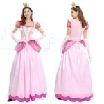 Kvinnor Super Mario Peach Cosplay Festkostymer Rosa prinsessklänning+handskar+ set Presentatör S Yz