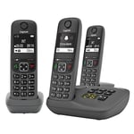 Gigaset A695A Trio - 3 téléphones DECT sans fil avec répondeur - écran à haut contraste - excellente qualité audio - profils sonores réglables - fonction mains libres - protection d'appels, gris