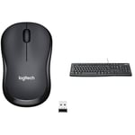 Logitech M220 SILENT Wireless Mouse, 2.4 GHz with USB Receiver, 1000 DPI Optical Tracking, 18-Month & K120 Wired Keyboard for Windows, USB Plug-and-Play, Full-Size, Spill-Resistant, Curved