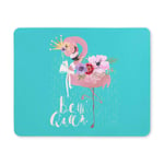 Cute Pink Flamingo Princess Exotic Bird with Crown and Tropical Flowers Rectangle Non Slip Rubber Mousepad, Gaming Mouse Pad Mouse Mat for Office Home Woman Man Employee Boss Work