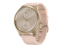 Garmin vívomove Style - 42 mm - lys gullaluminium - smartklokke med bånd - vevet nylon - blåaktig rosa - håndleddstørrelse: 125-190 mm - Bluetooth, ANT+ - 25.5 g