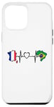 Coque pour iPhone 13 Pro Max Brésil France Heartbeat Drapeau Brésil France