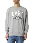 GANT Men's C-Neck Retro Crest Sweater, Grey Melange, XL