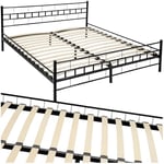 TecTake® Cadre de lit avec sommier en Bois Lit 180x200 cm Cadre en Acier laqué époxy Lit 2 Personnes Lit Double Lit Adulte, ado ou Enfant Chambre Adulte Moderne Meuble Chambre pour Matelas 180x200