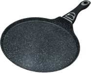 Non Stick Pizza Pan Marble Coated Roti Dosa Tawa 32 cm Pancake Maker Crepe Pan for Gas Induction Hob (Black, 32 cm)