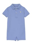 Soft Cotton Polo Shortall Bodysuits Short-sleeved Blue Ralph Lauren Baby