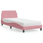 vidaXL Säng med madrass rosa 90x200 cm sammet 3208336
