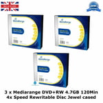 03 x Mediarange DVD+RW Blank Disc 4.7GB 120Min 4x Speed Rewritable Jewel cased