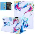 Slim Case for All-New Amazon Fire HD 8/HD 8 Plus Tablet (10th Generation - 2020 Release) - UGOcase Protective PU Leather Multi-Angle Stand Wallet Auto Sleep/Wake Case [Pen Holder], Colorful Elephant