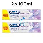 2 x 100ml  Oral-B 3D White Luxe Perfection Toothpaste Whitening Enamel Protect