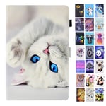 Rose-Otter for Kindle Fire HD 8 2020 Case PU Leather Wallet Flip Case Card Holder Kickstand Shockproof Bumper Cover with Pattern White Cat