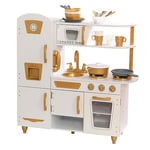 KidKraft Modern White Toy Kitchen with Gold Accents and 27 Piece Cookware Kitchen Accessory Set, Wooden Play Kitchen with Toy Phone, Kids' Kitchen set with Retro Toy Fridge, 53445 - Amazon Exclusive