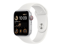 Apple Watch SE (GPS + Cellular) - 2a generation - 44 mm - silveraluminium - smart klocka med sportband - fluoroelastomer - vit - bandstorlek: standard - 32 GB - Wi-Fi, LTE, Bluetooth - 4G - 32.9 g