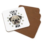 Crazy Pug Man Stars Coaster Drinks Mat Set Of 4 - Funny Dog Puppy