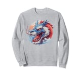 blue and red mythical fierce Asian dragon roaring anime art Sweatshirt