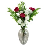 Artificial Flower Arrangement 85cm White Carnation Pink Peony and Fern in Glass Vase