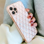 OWM iPhone 12 Pro Max Case Silicone [Quilted Designer Back] Shockproof Gold Edging Luxury Girls Women [Camera Lens Protective] Phone Cover Compatible for iPhone 12 Pro Max 6.7 inch (Baby Pink)