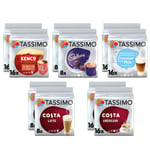 Tassimo Coffee Selection - Tassimo Americano/Costa Americano/Costa Latte/Cadbury Hot Chocolate/Milk Creamer - 10 Packs (96 Servings)