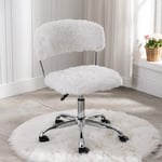 Wahson Faux Fur Home Office Chair Armless Task Chair Height Adjustable,Swivel Desk Chair for Bedroom/Study Room/Vanity (White)