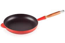Le Creuset Signature Cast Iron Frying Pan With Large Frying Area and Cool-Touch Wooden Handle, For All Hob Types, 28 cm, Cerise, 200582806
