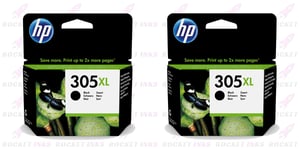 2x HP 305XL Black Ink Cartridges For DeskJet 2722 2722e 2723 2724 Printers