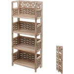 HHG - jamais utilisé] Étagère 660, Étagère sur pied, pliable 4 étagères, Bois 110cm brun, tressage brun - brown