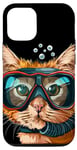 Coque pour iPhone 13 Tuba amusant avec masque de plongée en forme de chat