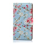 32nd Floral Series - Design PU Leather Book Wallet Case Cover for Sony Xperia XZ, Designer Flower Pattern Wallet Style Flip Case With Card Slots - Spring Blue