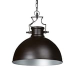 Relaxdays Lampe à suspension luminaire style industriel HxlxP 145 x 40,5 x 40,5 cm abat-jour forme de cloche et chaîne en métal E27 plafonnier, brun marron foncé