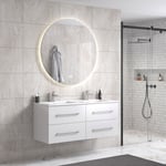 SparMax OliviaDesign 120 cm hvit høyglans baderomsmøbel dobbel m/hvit servant og rundt speil