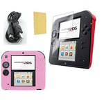 Pack 3 en 1 Nintendo 2DS : Housse silicone Rose - Chargeur USB - Protection écran - Straße Game ®