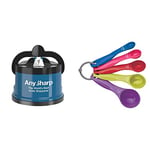 AnySharp Knife Sharpener with PowerGrip, Blue & KitchenCraft Colourworks 5 Piece Measuring Spoon Set