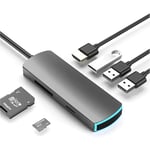 Sxtlico USB 6 Port Hub,4k@30hz HDMI,USB 3.0 Docking Station SD/TF Card Reader, USB Splitter Dock Slim Data Hub for Macbook Pro Adapter & Other Type-C Devices